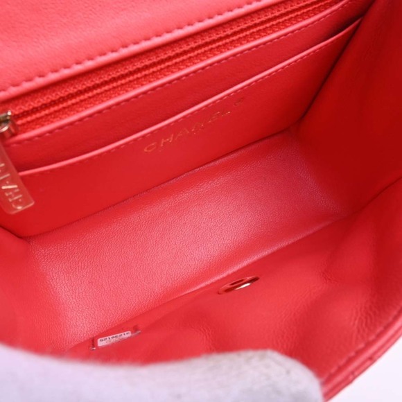 CHANEL Lambskin Mini Matelasse Coco Mark Chain Shoulder Bag Red Ladies - Picture 6 of 10